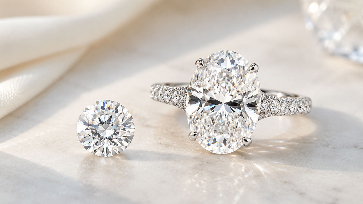 Large lab-grown diamond engagement ring with loose diamond