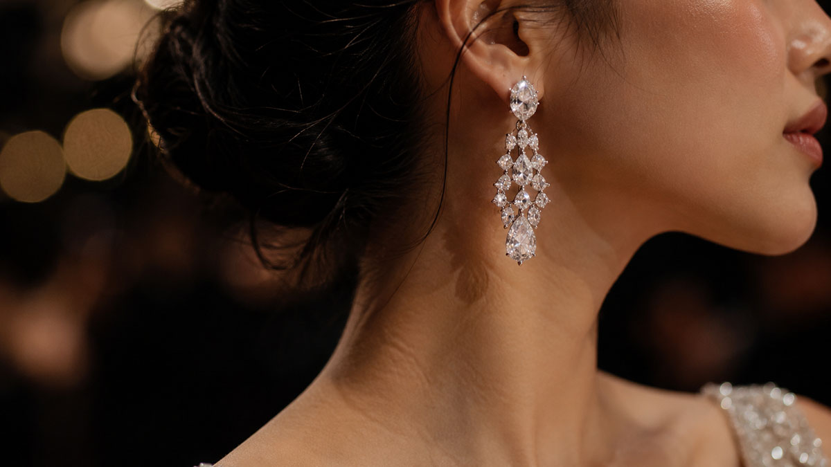 Bold lab grown diamond earrings inspired by high jewelry red carpet style
