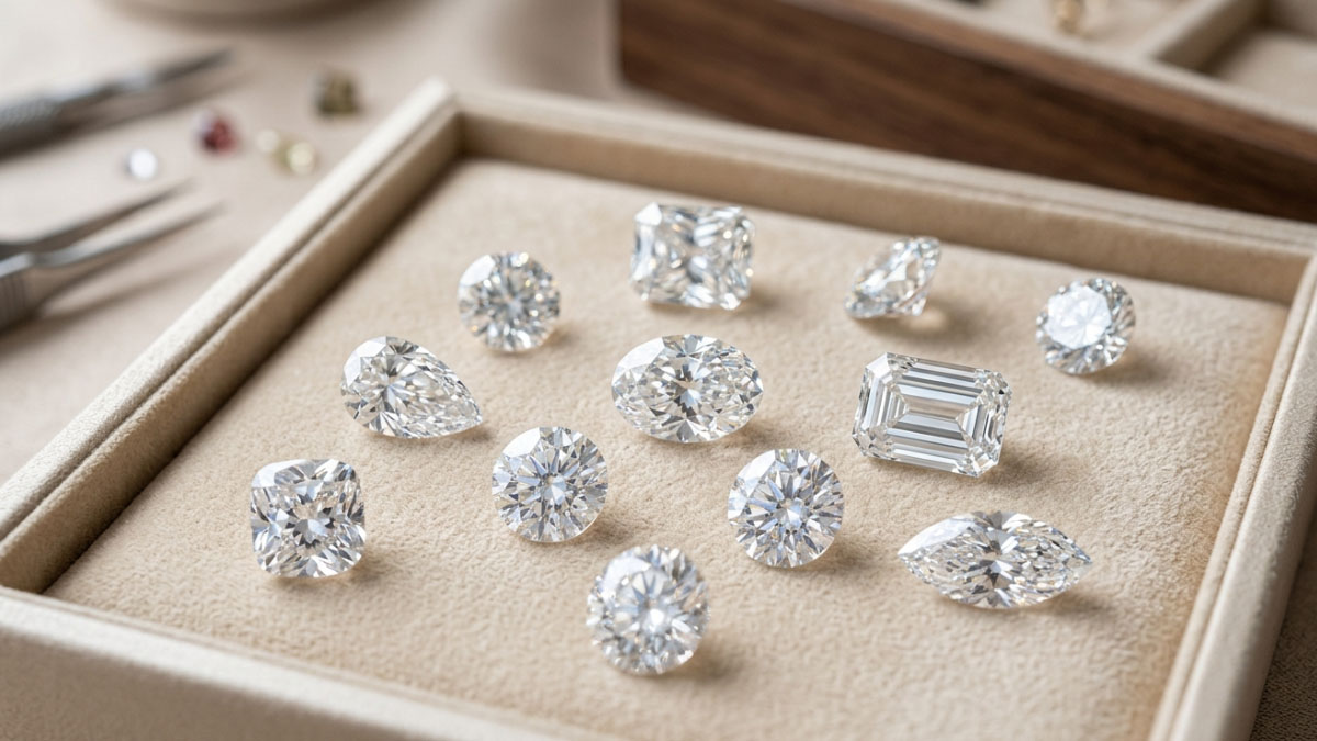 Lab-grown diamond selection with oval radiant emerald round and pear shapes