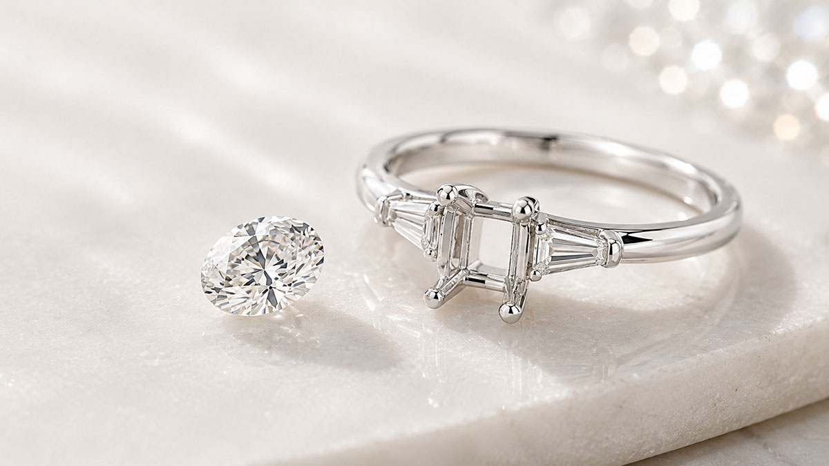 Loose lab-grown diamond matched with an engagement ring setting