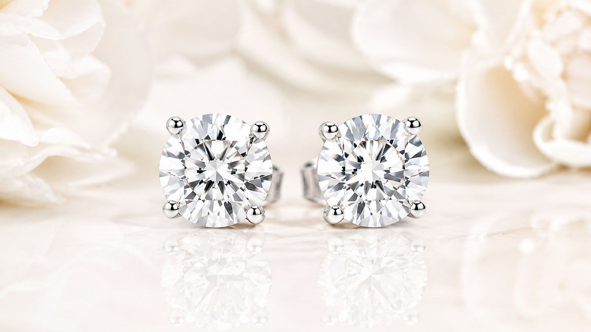 Large lab-grown diamond stud earrings