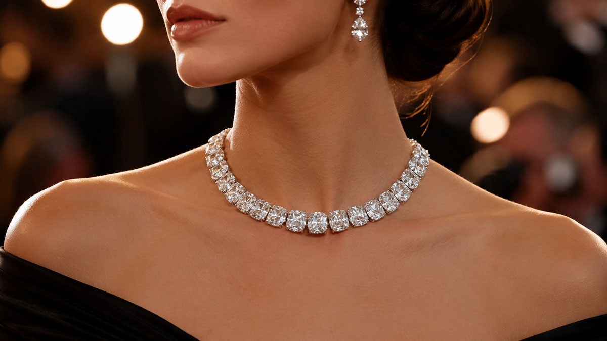 Statement diamond necklace inspired by red carpet high jewelry trends