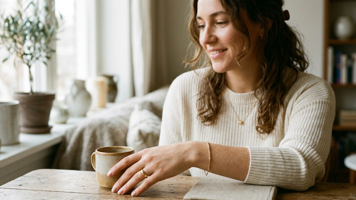 Everyday gold jewelry including a ring, bracelet, and necklace.