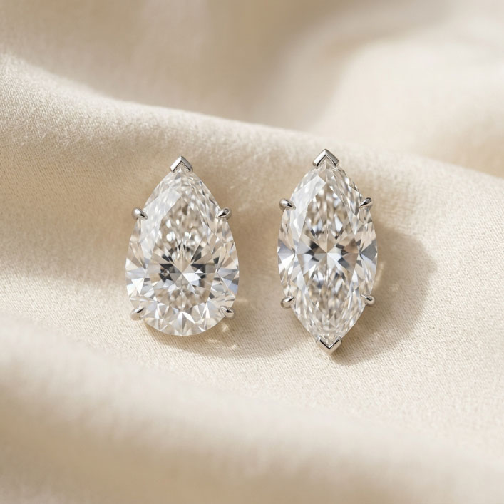 Pear and marquise diamonds showing elongated shapes and strong visual length.