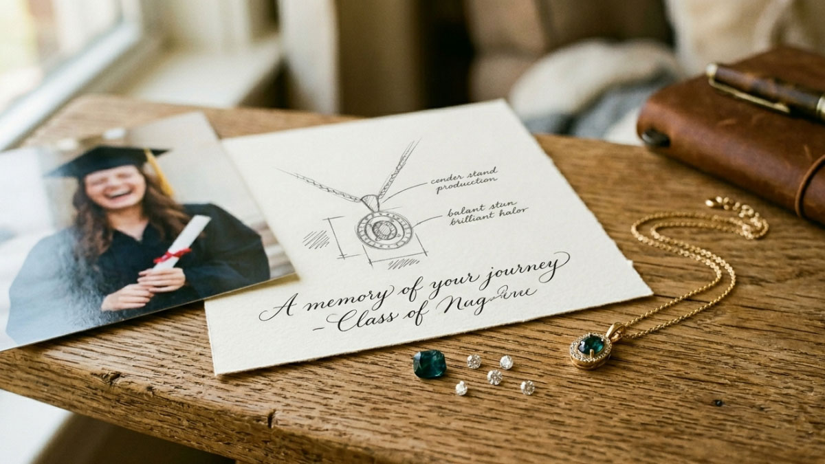 Custom birthstone and diamond graduation jewelry concept
