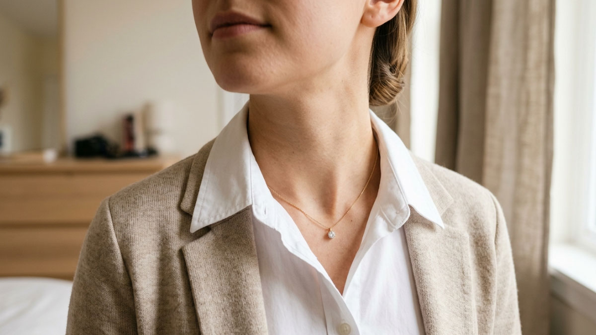 Small diamond pendant necklace worn for daily wear after graduation