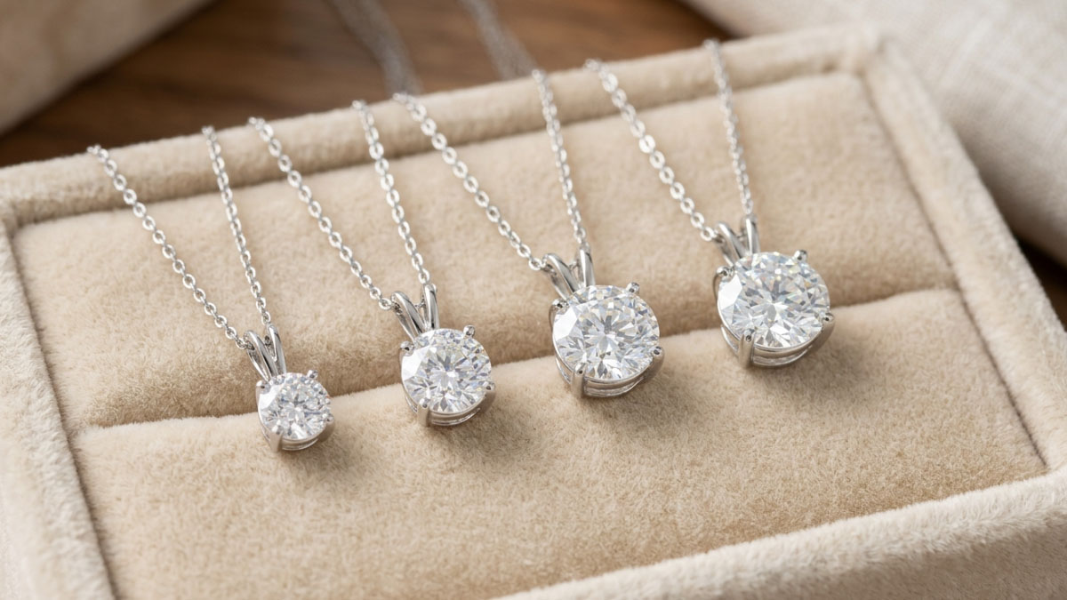 Lab-grown diamond pendant necklace size comparison from small to large