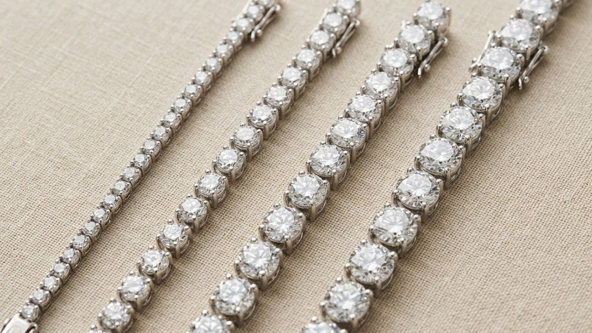 Lab-grown diamond tennis bracelet carat weight comparison from delicate to bold