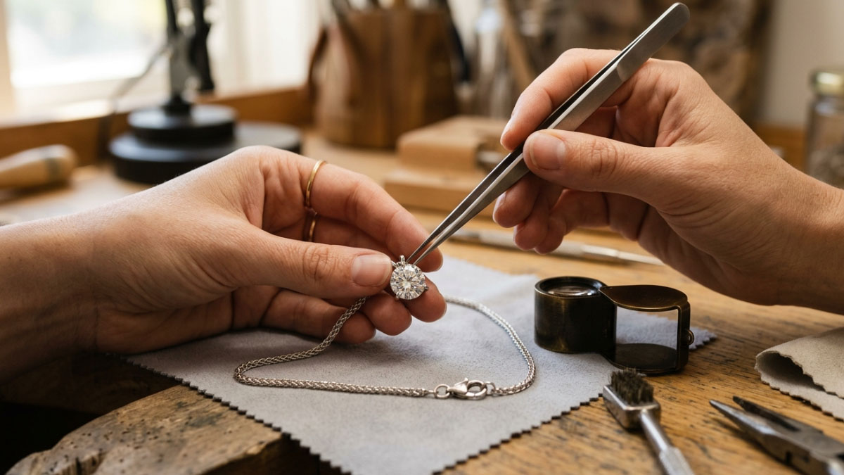 Lab-grown diamond necklace craftsmanship check with pendant setting chain and clasp inspection