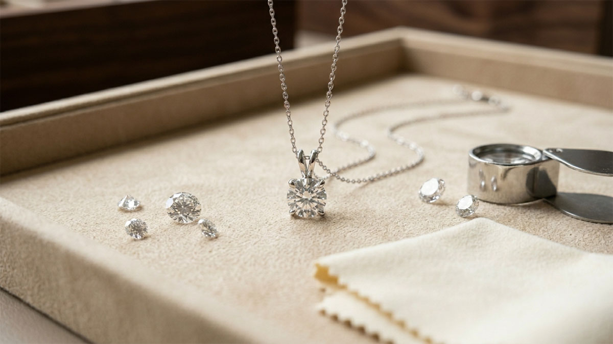 Lab-grown diamond necklace guide with pendant necklace loose diamonds and fine jewelry tools