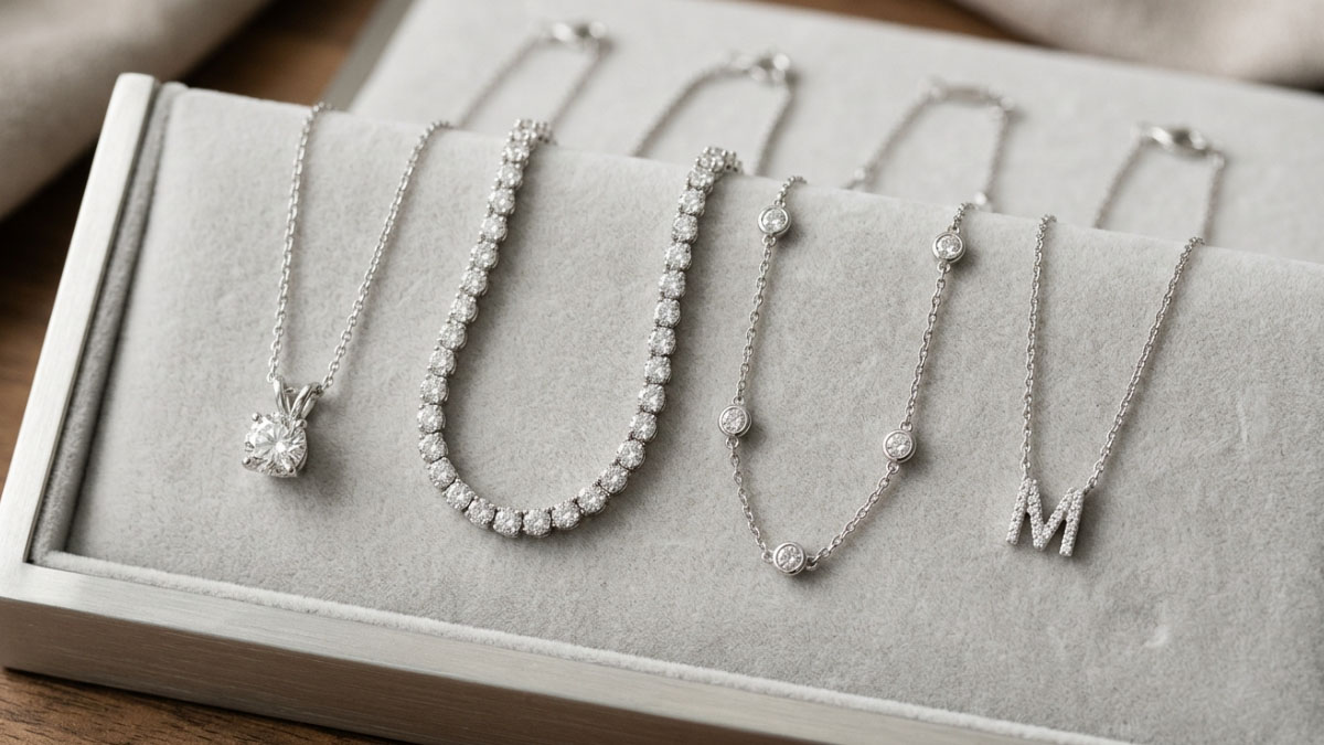 Lab-grown diamond necklace style comparison with pendant tennis station and custom necklace designs