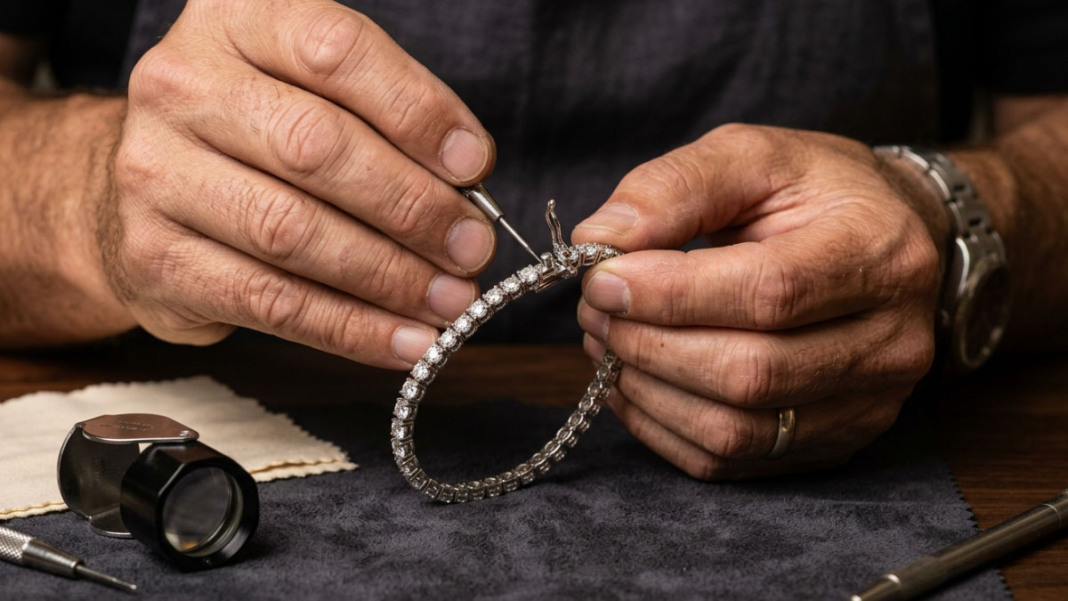Lab-grown diamond tennis bracelet craftsmanship check with clasp safety lock and diamond alignment