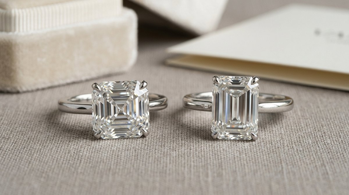 Asscher vs emerald cut diamond comparison.