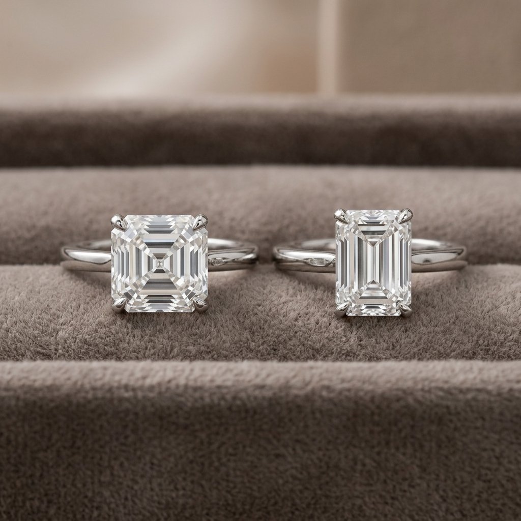Visual comparison of asscher and emerald cuts.