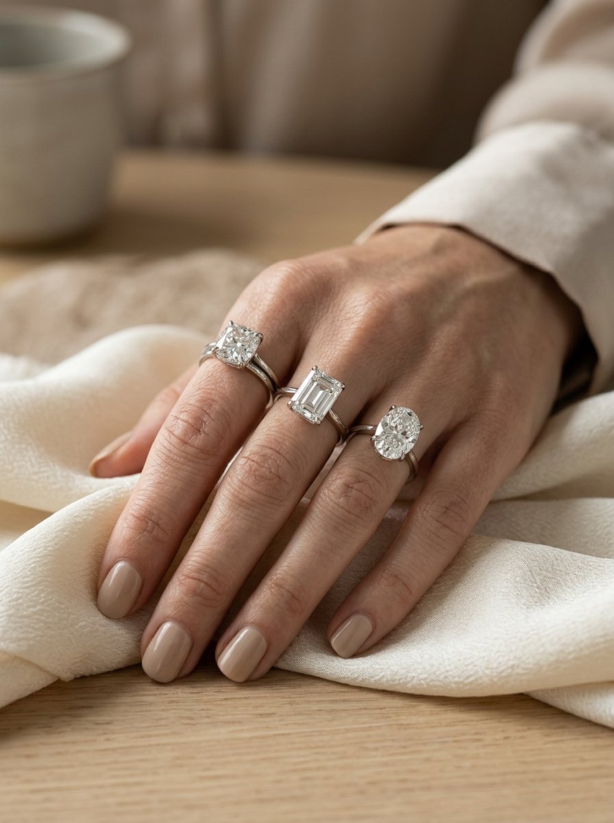Diamond ring on hand for long fingers lifestyle.
