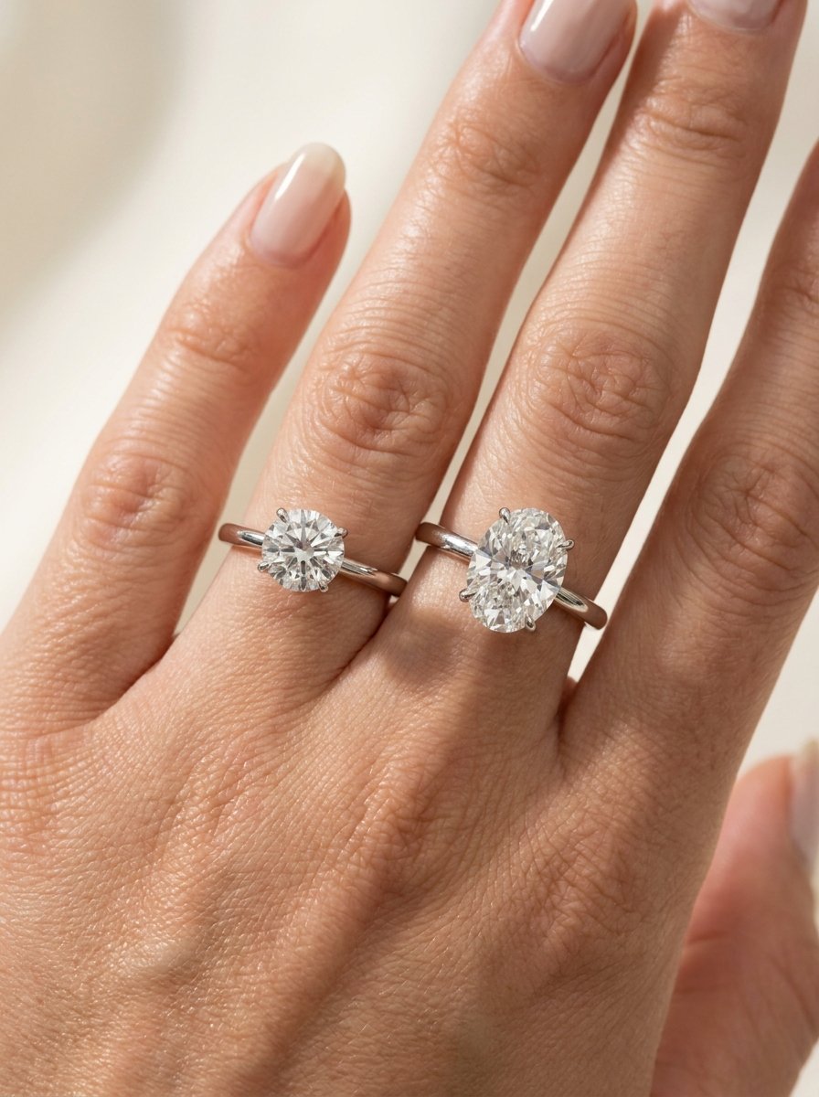 1 and 2 carat diamond ring on hand.