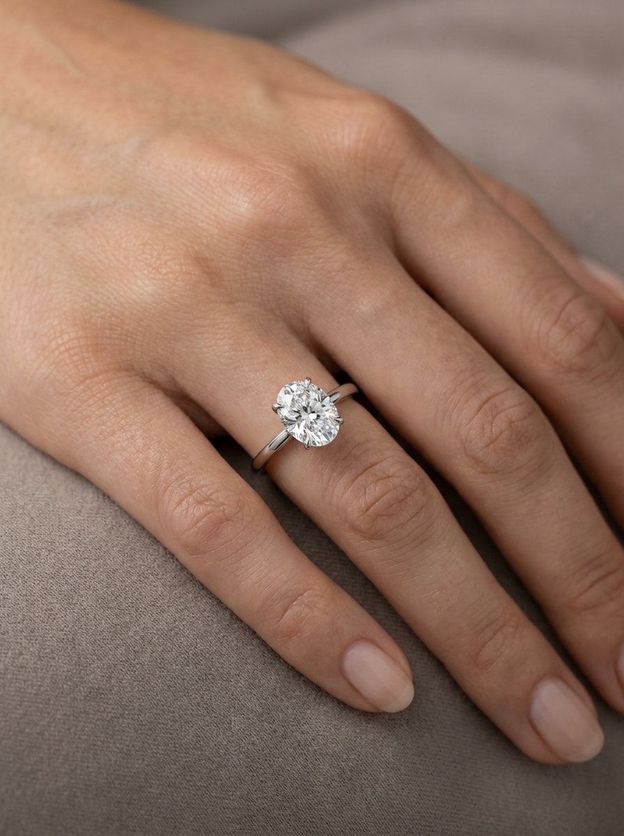 Diamond face-up size ring on hand.