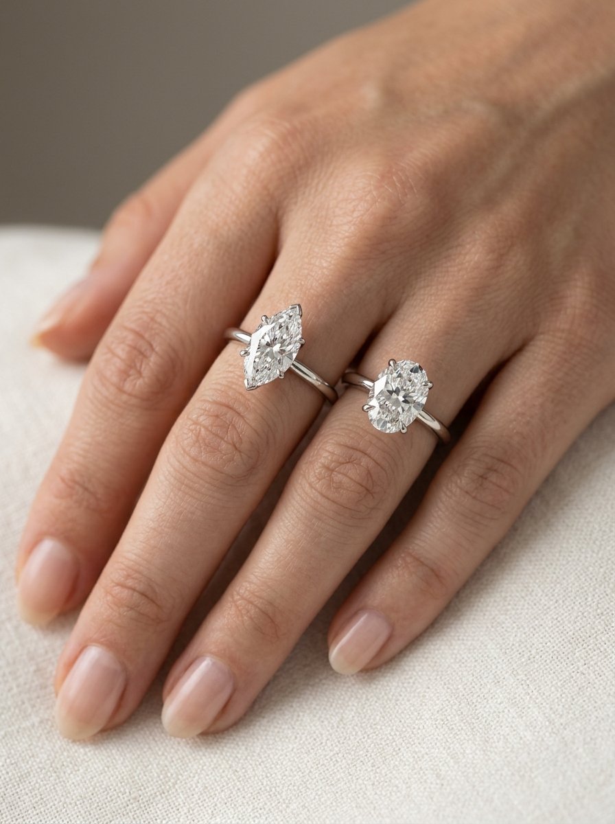 Marquise and oval diamond on hand.