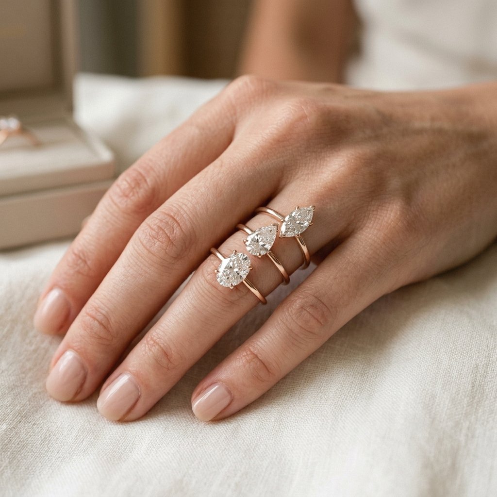 Oval pear and marquise diamonds for small hands.