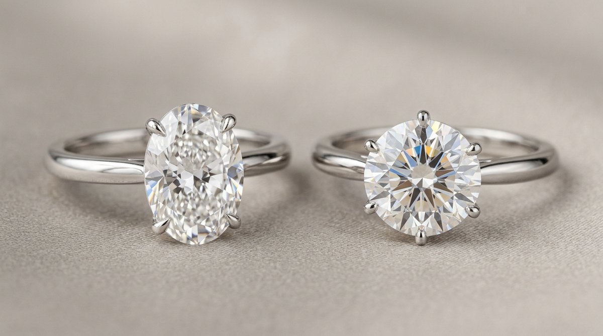 Oval vs round lab grown diamond comparison.