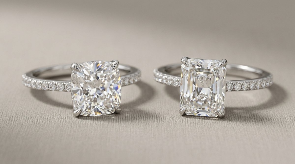 Radiant vs cushion engagement ring comparison.