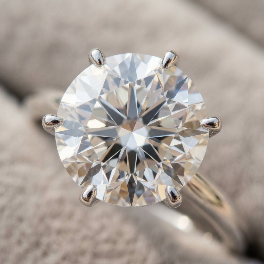 Close-up of round brilliant diamond showing sparkle.