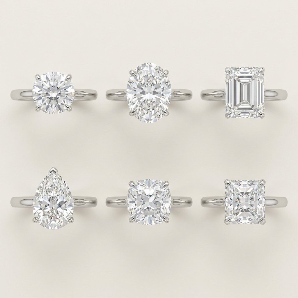 Diamond size comparison for engagement rings.