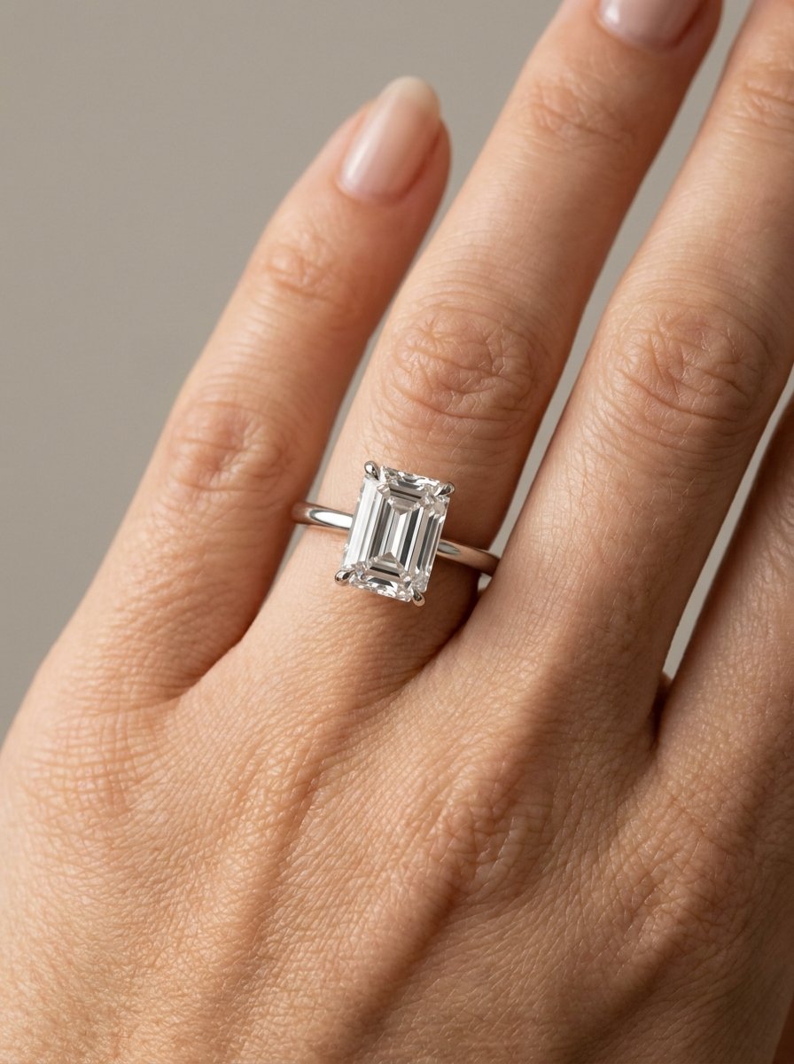 Emerald cut diamond size on hand.