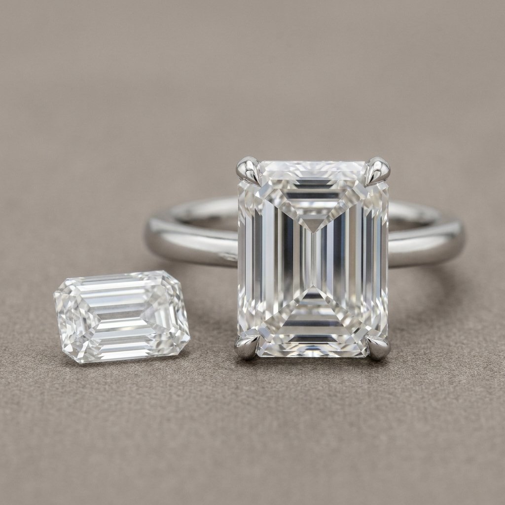 Emerald cut diamond measurement detail.