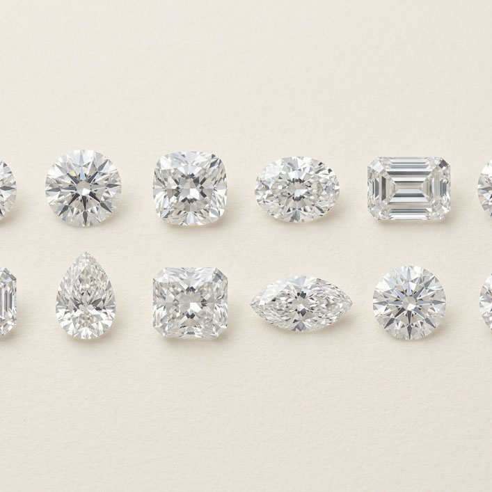 Different lab grown diamond shapes showing how shape affects visible size.