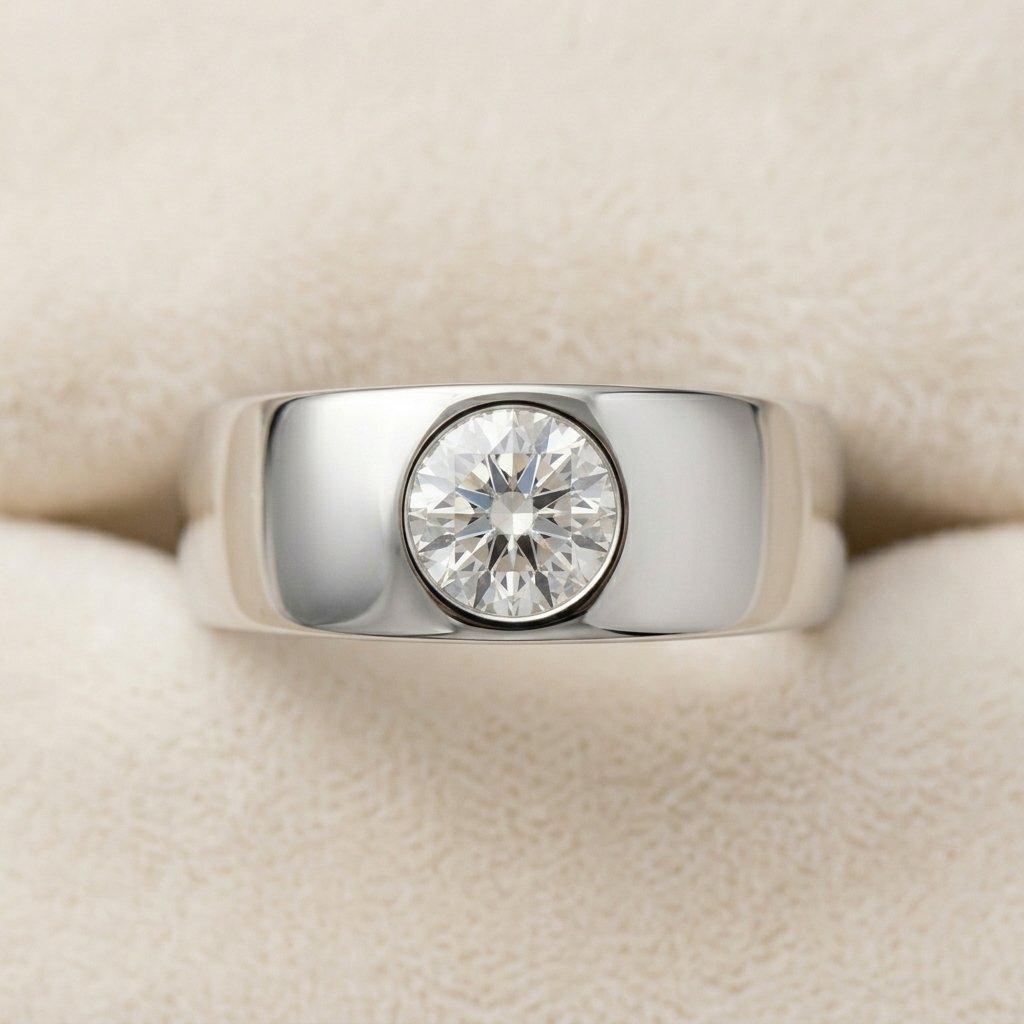 Top-down view of a flush set diamond ring.