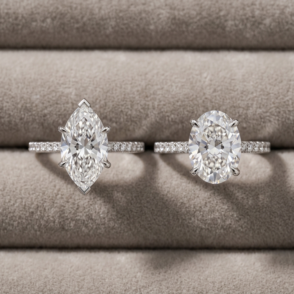 Visual comparison of marquise and oval diamonds.