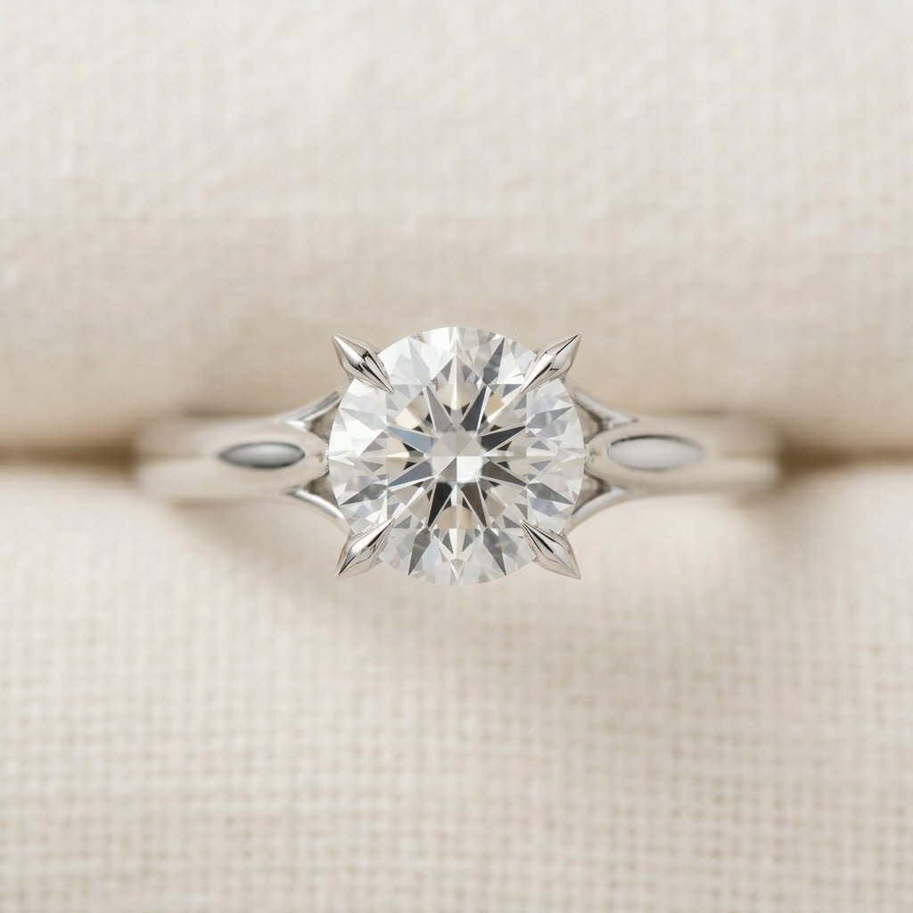 Top-down view of a four-prong setting engagement ring.