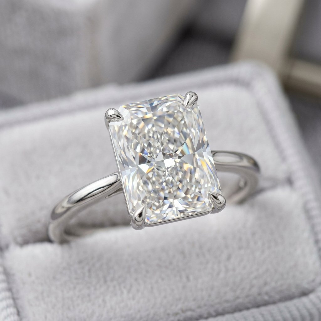 Close-up of radiant cut diamond showing brilliant faceting.