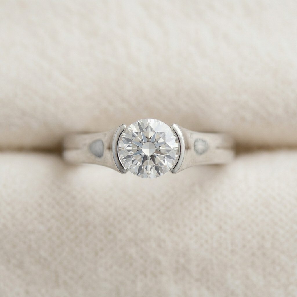 Top-down view of a tension set engagement ring.