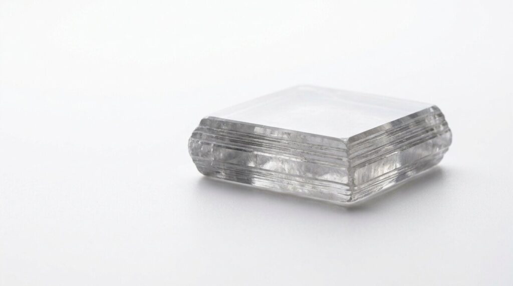A rough lab grown diamond crystal showing the layered structure created during growth.